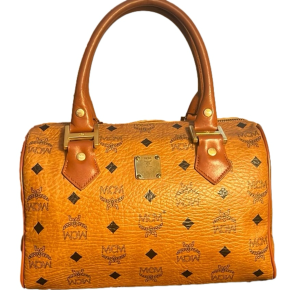 MCM Handbags - MCM Orange and Brown Logo Satchel